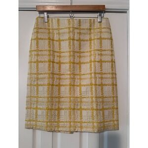 Talbots Plaid Jacquard Pencil Skirt Yellow & Cream Women's 6